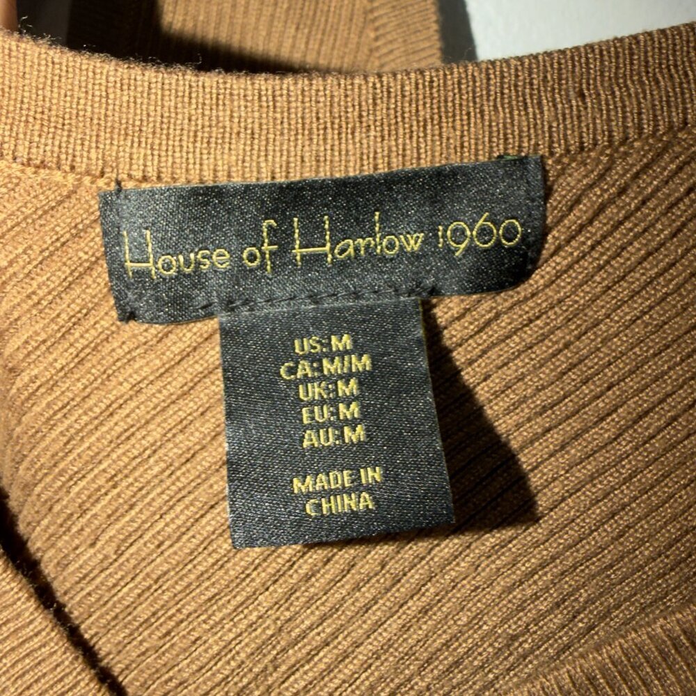 House of Harlow 1960 Brown Ribbed Knit V-Neck Midi Bodycon Dress Medium M - Picture 3 of 7